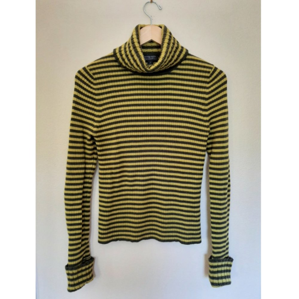 Nordstrom Entier Classiques size M Merino chartreuse / olive striped sweater